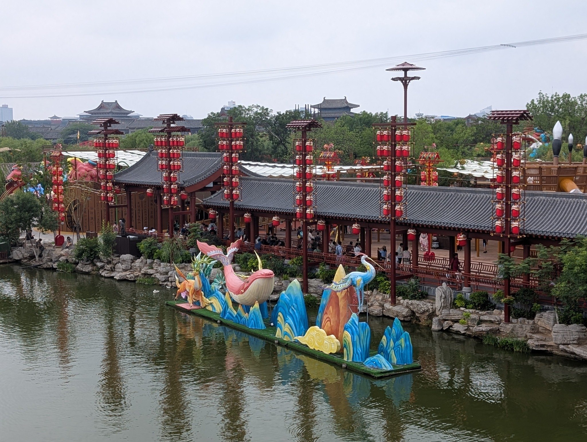 Lanterns and waterways at Kaifeng Millennium City Park