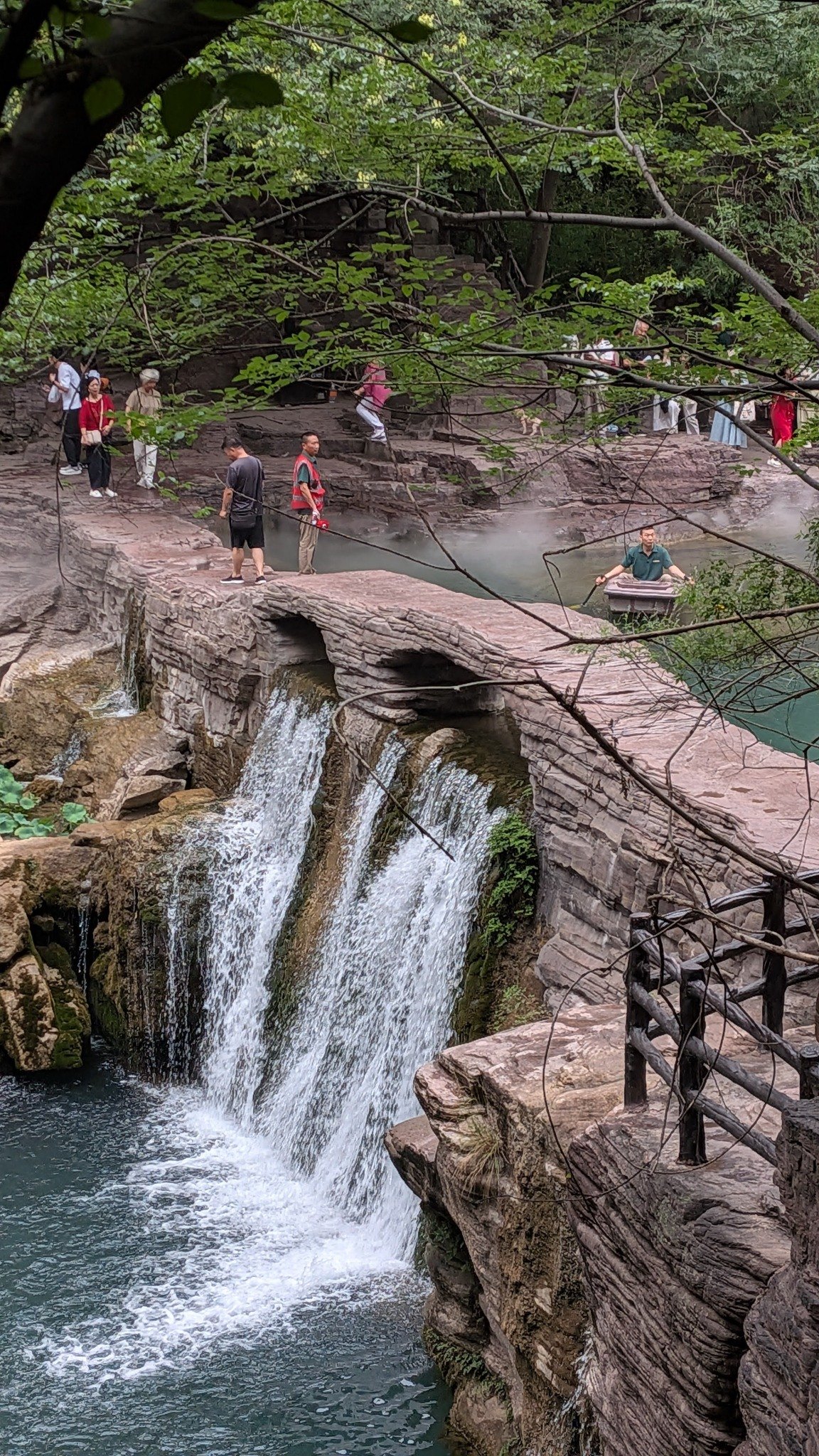 Stone bridge and waterfall at Yuntai Mountain